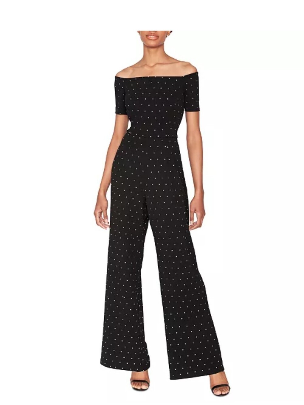 NWT White Tie by Shani Crystal Jumpsuit Black Wide Leg Off Shoulder US 6 $189